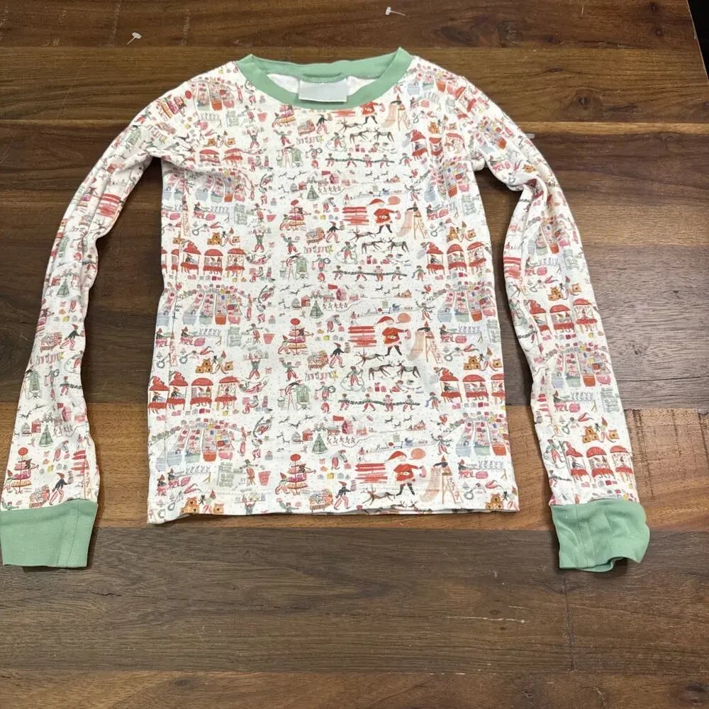 Lake Pajamas Set Kids White Red Holiday Print Pima Cotton SIZE 7